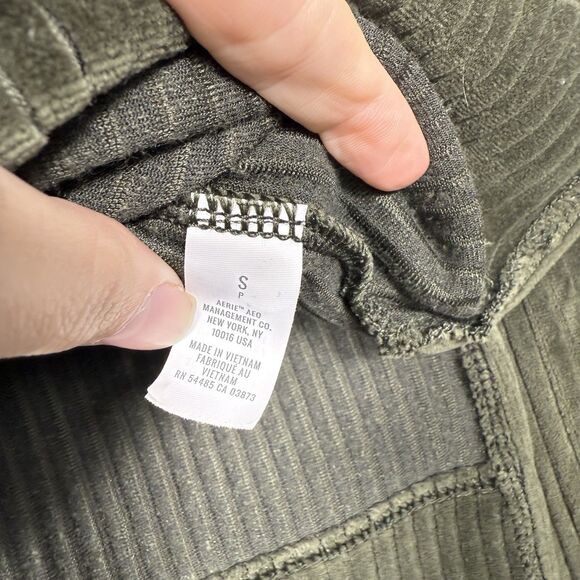 Aerie womens green ribbed velvet v neck hoodie size small comfort casual fall - Picture 5 of 8